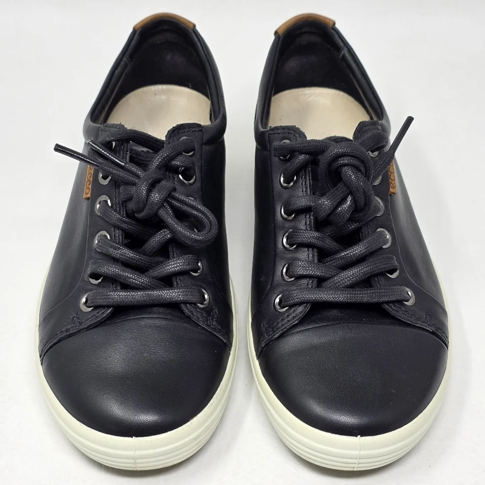 ECCO Soft 7 Women's Size 37 US Sz 6 Black Leather Lace Up Comfort Sneakers Shoes